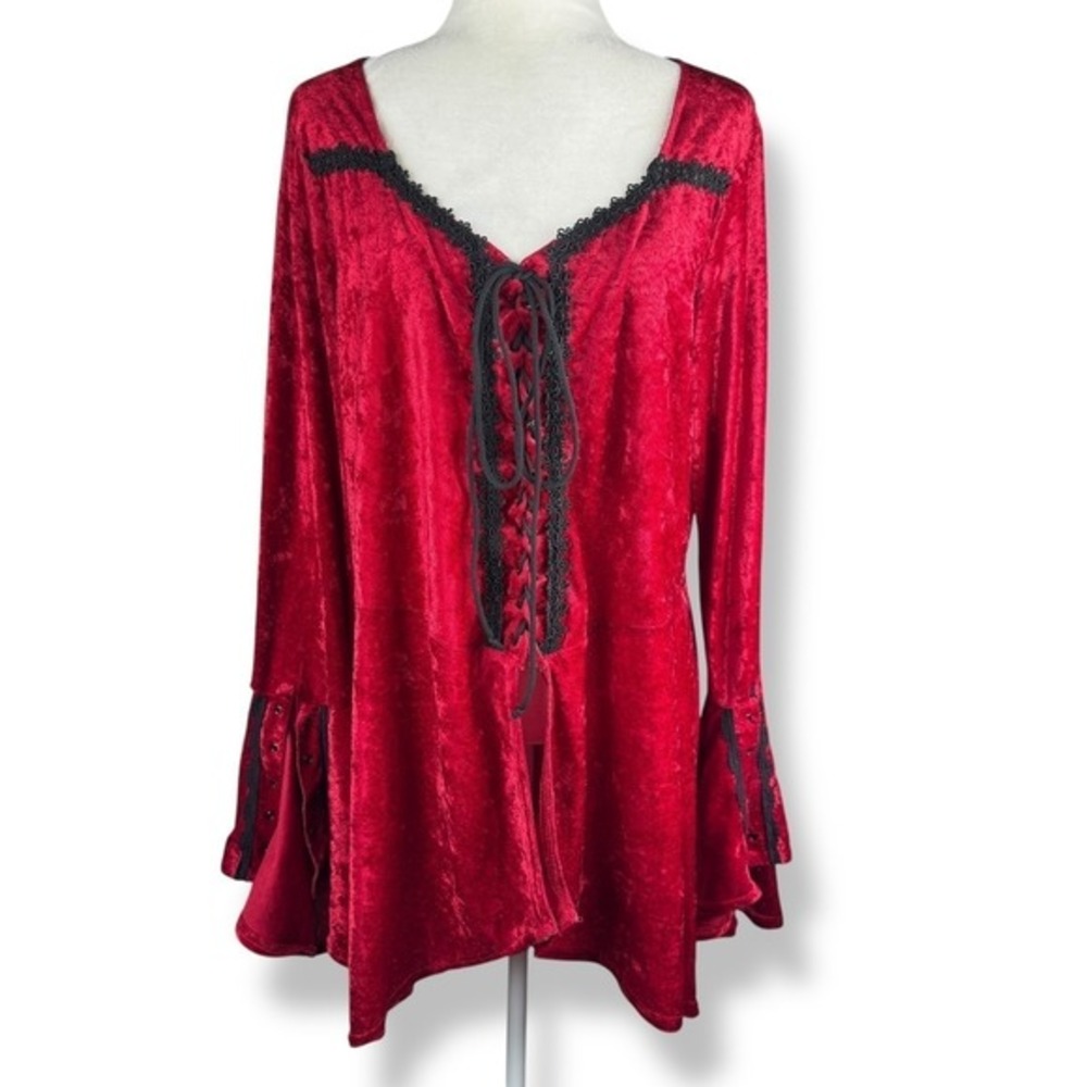 Lip Service Red Velvet‎ Tunic Top  Womens Size 2X Vintage 90s Goth Vamp Cosplay